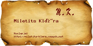 Miletits Klára névjegykártya